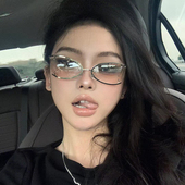 Y2K甜酷辣妹金属猫眼太阳镜女个性 未来科技风墨镜凹造型半框眼镜