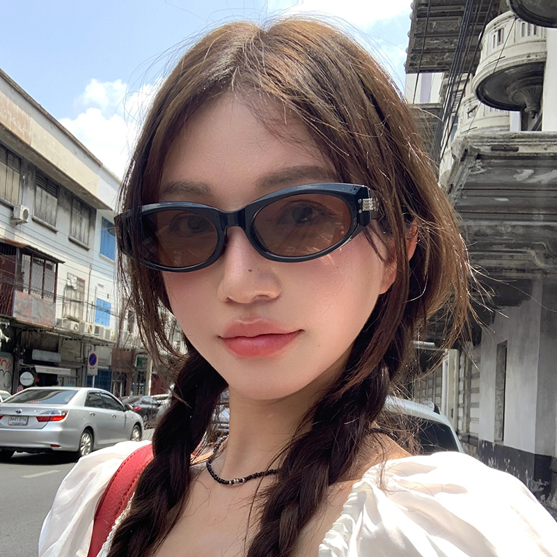 复古椭圆猫眼GM墨镜2024新款女方圆脸显瘦防紫外线高级感太阳眼镜