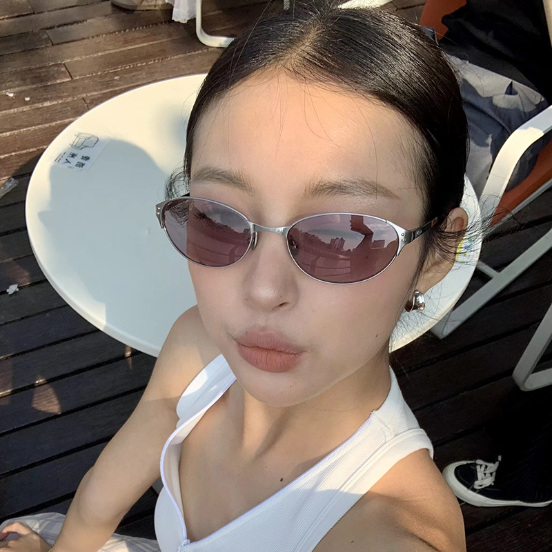 辣妹中古风墨镜欧美椭圆紫色女小脸个性夏季凹造型复古防晒太阳镜