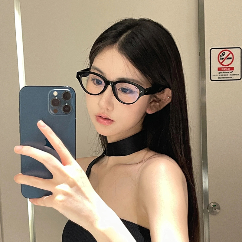 猫系椭圆小框防蓝光ins风眼镜潮