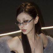 欧美金属椭圆猫眼太阳眼镜女辣妹个性 未来感Y2K无框墨镜高级感潮