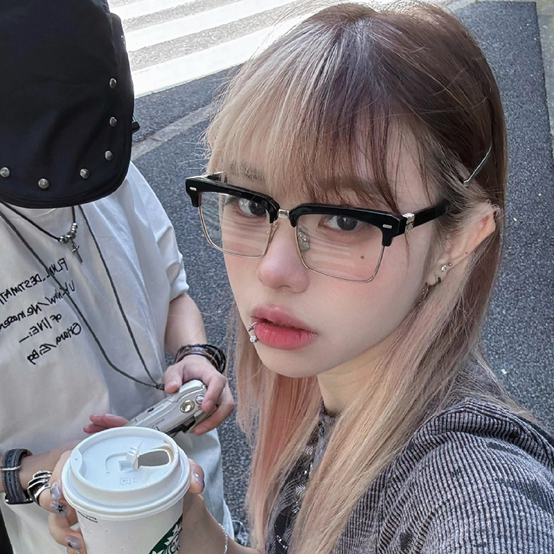 防蓝光可配度数素颜半框眼镜日系