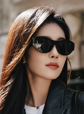 白鹿同款欧美黑色大框太阳镜大脸显瘦高级感防紫外线夏季遮阳墨镜