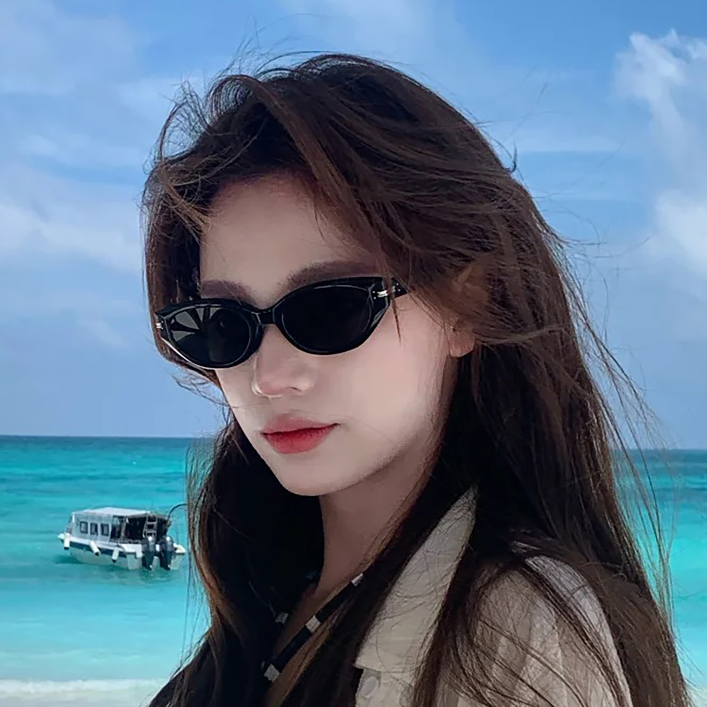 夏季复古猫眼墨镜女显脸小高级感ins沙滩度假防紫外线时尚太阳镜