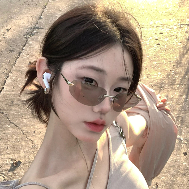 Y2K无框椭圆太阳镜美式辣妹墨镜