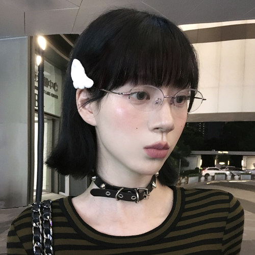 日杂风极简半框椭圆眼镜女素颜原宿小脸小框镜框可配度数防蓝光镜