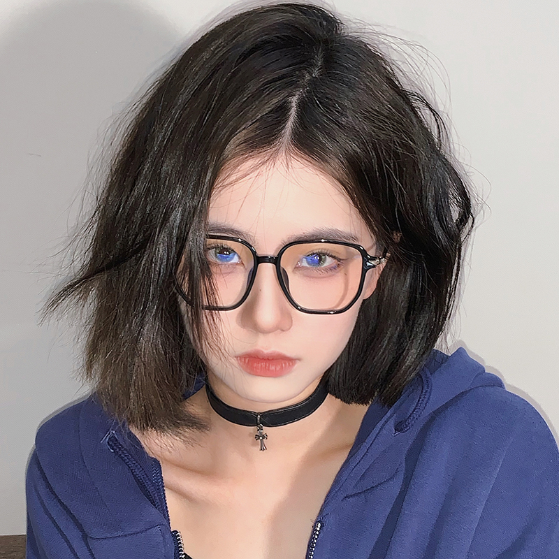 韩系复古多边黑框眼镜女圆脸休闲