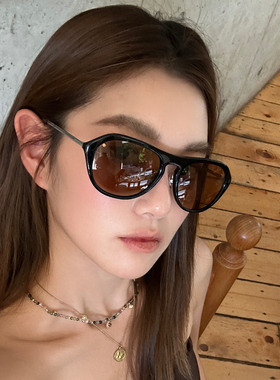 复古黑框茶色椭圆墨镜欧美女潮大脸显瘦户外高级感防紫外线太阳镜