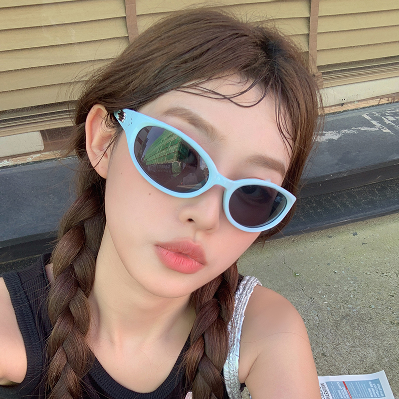蓝色骑行猫眼太阳镜防晒千禧风