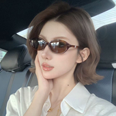 珍珠茶色椭圆框偏光墨镜韩系女显脸小时尚 街拍防晒高级感太阳镜潮
