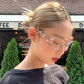 gm同款 未来感金属框机能风镶钻眼镜女潮流高级感千禧辣妹平光镜潮