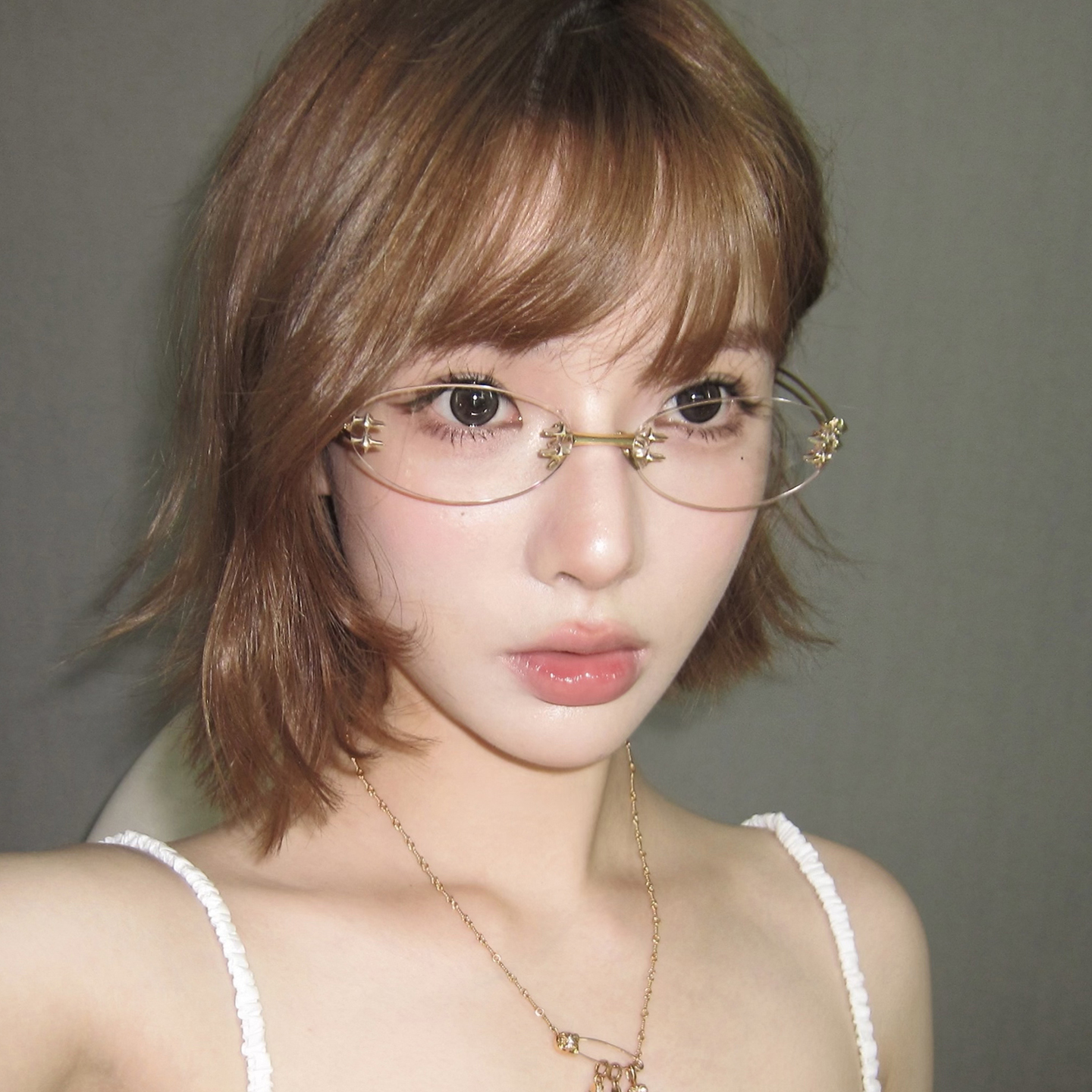 欧美网红御姐感无框椭圆眼镜女纯欲素颜显脸小辣妹时尚潮流平光镜