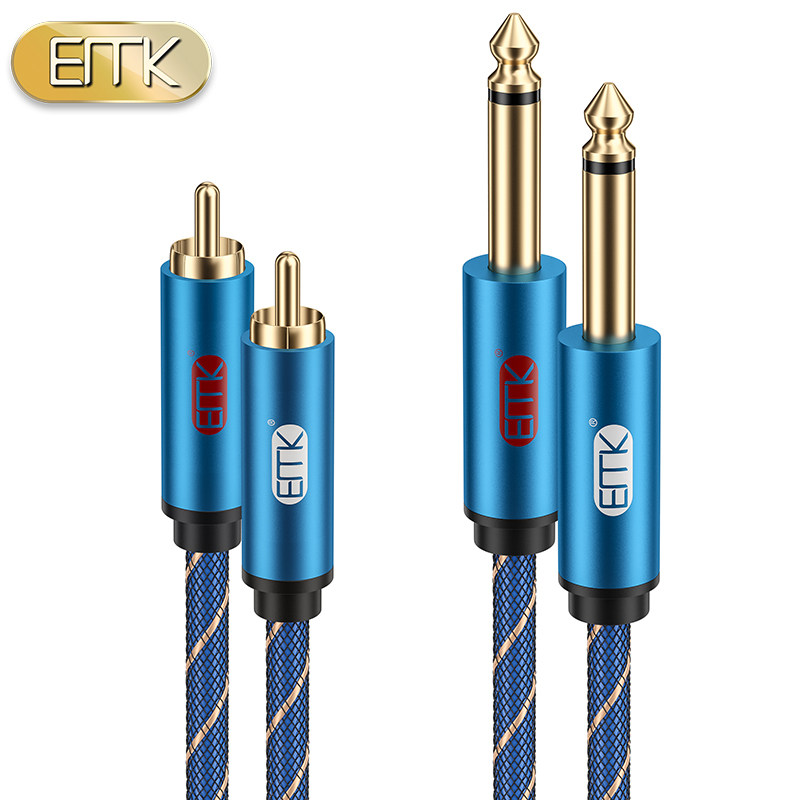 EMK 发烧6.5转RCA音频线双6.35转双RCA 2对2莲花头调音台连接线