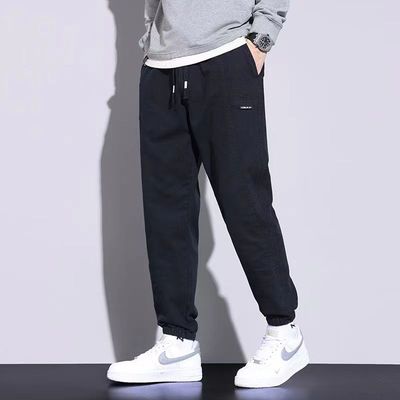 加绒加厚秋冬新款休闲裤子男士2023宽松束脚工装长裤男生哈伦裤
