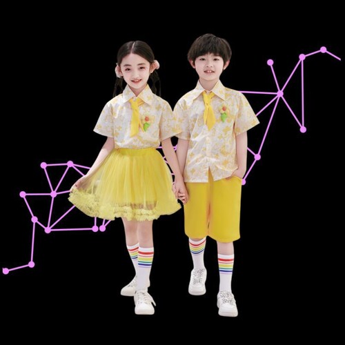 六一女童公主裙演出服快乐的小星星黄色蓬蓬纱裙幼儿园舞蹈表演服