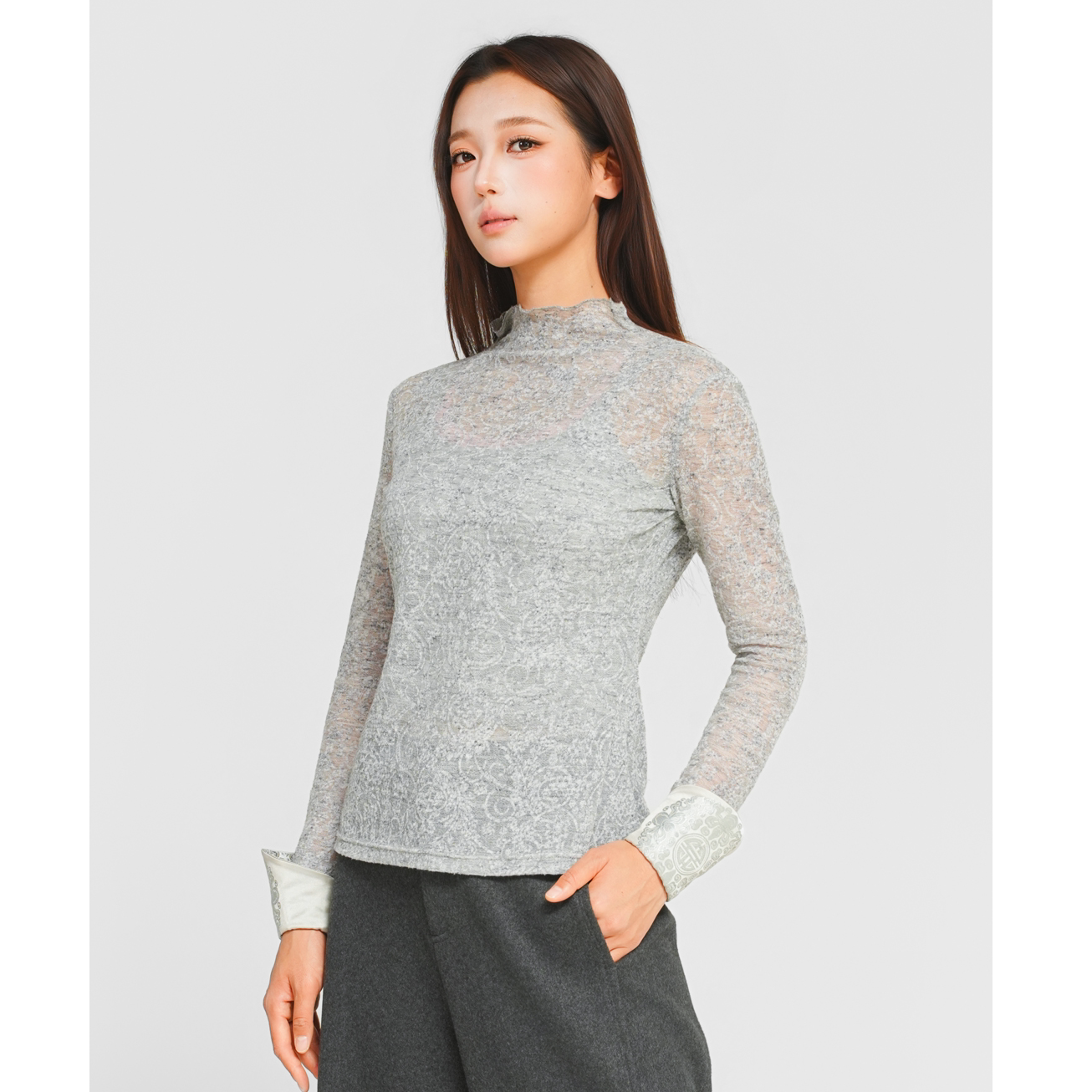 【陶萨】S154-半透高领缎面袖口打底衫内搭百搭女装上衣修身显瘦