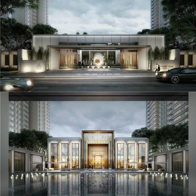 skp新亚洲中式大都会风偏现代售楼处部示范区会所\大门建筑SU模型