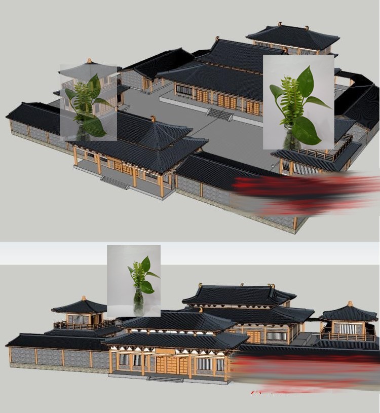 汉式唐式仿古建筑皇宫宫殿寺庙度假酒店度假村草图大师SU模型