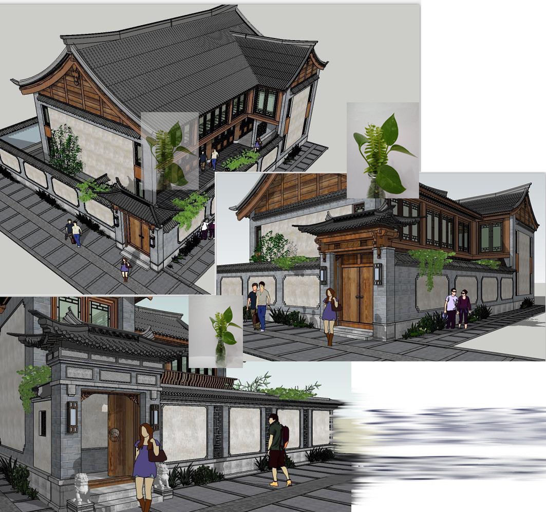 江南风格古建筑传统民居民宅民宿度假村别墅建筑草图大师su模型
