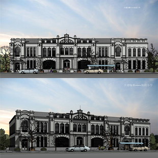 民国风海派风学校校园图书馆教学楼古建筑名人故居草图大师SU模型