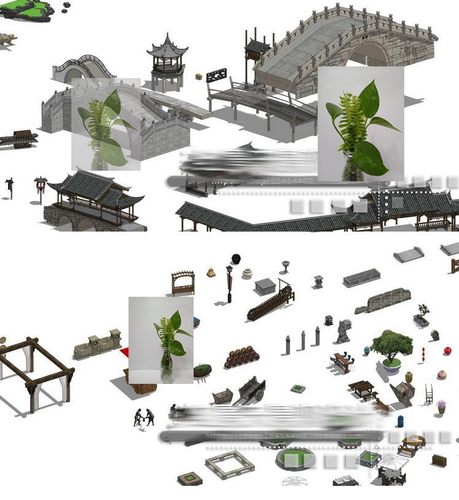 中式古代建筑景观小品流水驳岸亭廊栈桥长廊廊架草图大师SU模型库