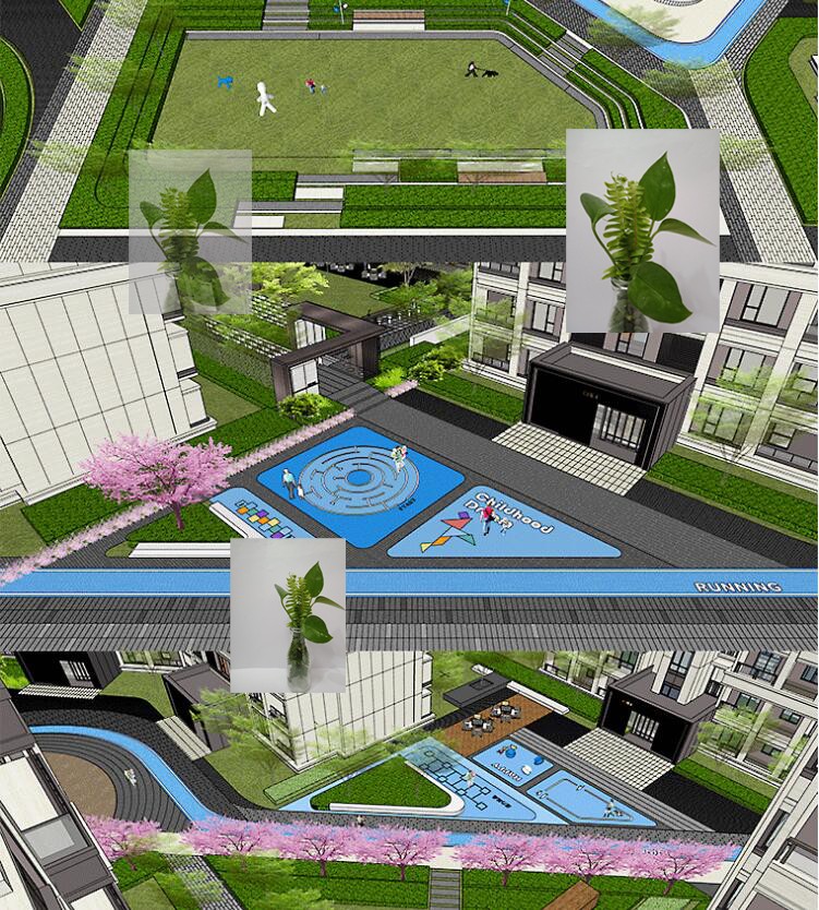 住宅地产现代风大区景观su模型越秀苏州sketchup草图大师案例