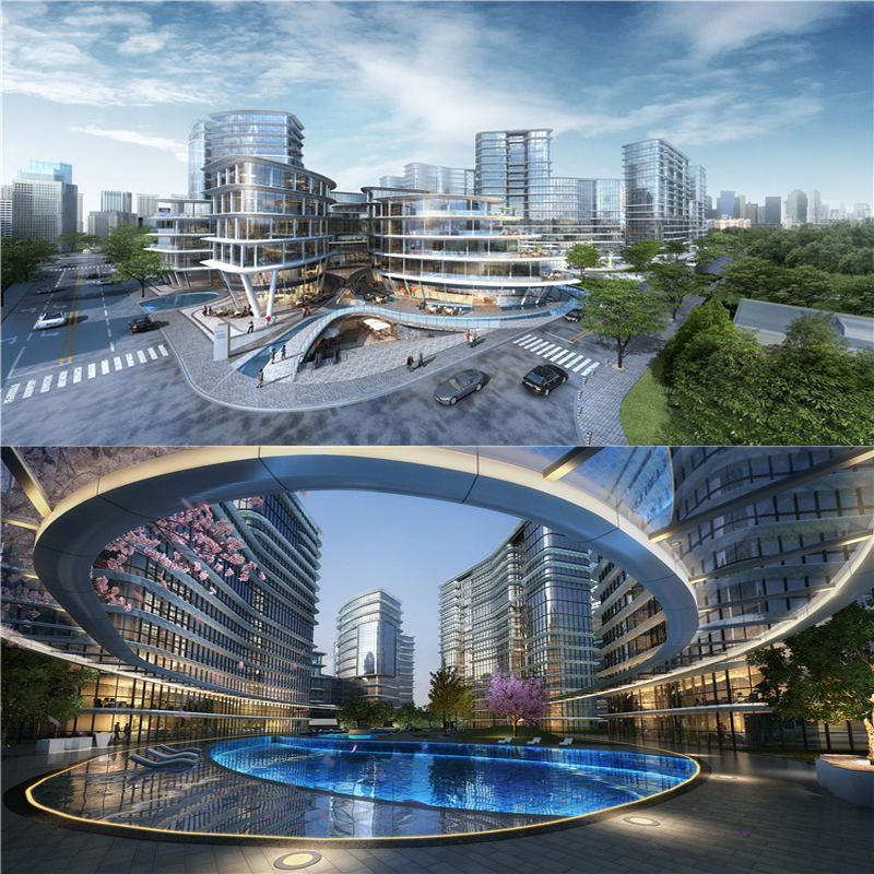 现代弧线曲面上海杨浦首创综合体办公楼创意产业园区建筑su模型