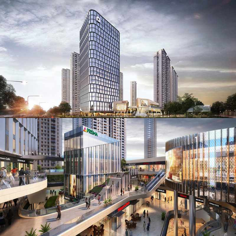 现代商业综合体办公楼写字楼酒店建筑商城商场下沉广场景观su模型