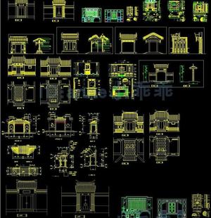 中式古典仿古大门北京四合院仿古典大门垂花门古建筑CAD图纸