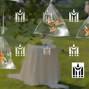 户外婚礼手绘金鱼水袋美陈装置道具氛围效果图psd设计素材