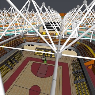 室内蓝球场蓝球馆蓝球比赛体育馆观众台观众席看台草图大师SU模型