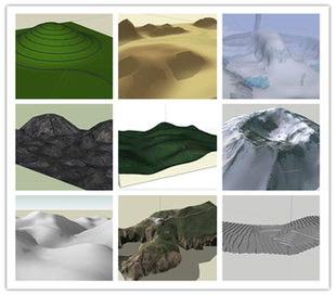 雪山梯田雪崩山体 沙漠螺旋山地地形丘陵景观SU模型sketchup模型
