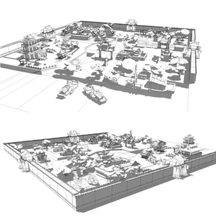 古代城市城池城墙城门城楼老街街道民居古建建筑规划码头SU模型