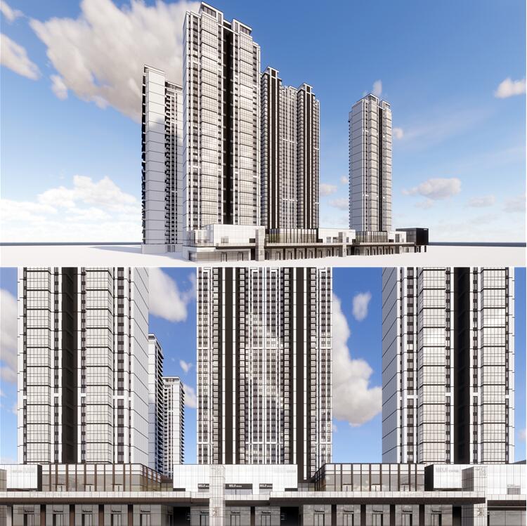现代超高层住宅小区居住区沿街商业底商会所建筑草图大师SU模型