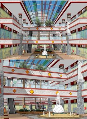 西藏藏式藏族特色风情游客中心酒店度假村建筑室内商业中庭SU模型