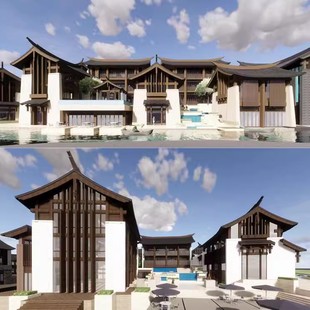 西南云南丽江旅游度假村特色小镇整体规划石木结构草图大师SU模型