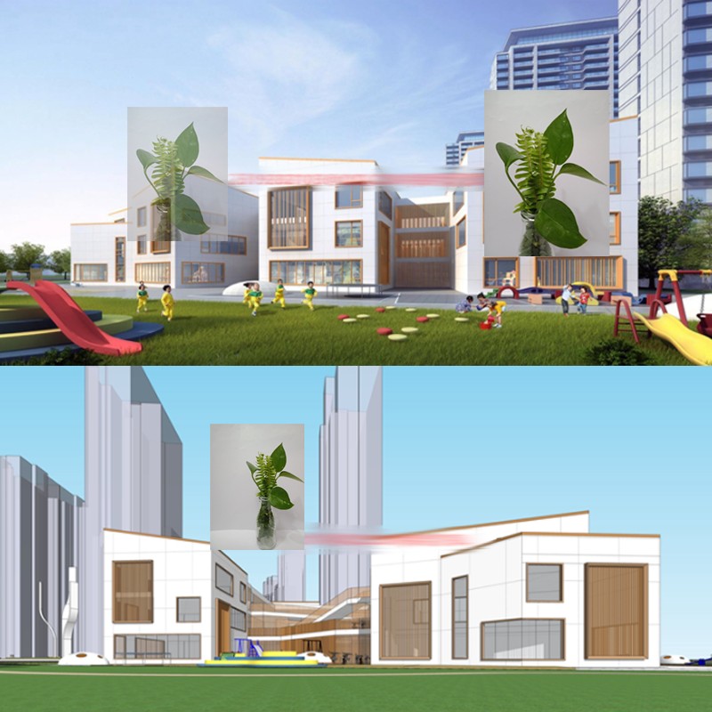 现代幼儿园托儿所早教中心教学楼异形建筑连廊儿童活动区SU模型