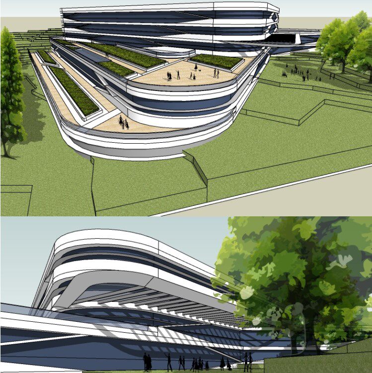 现代曲线流线型异形商城建筑城市商业综合体办公楼su模型草图大师