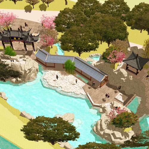 古典中式皇家园林长廊凉亭台阶阶梯假山牌坊拱桥草图大师SU模型