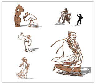 古代英雄文人文士武人武官人物抽象剪影雕塑小品草图大师SU模型库