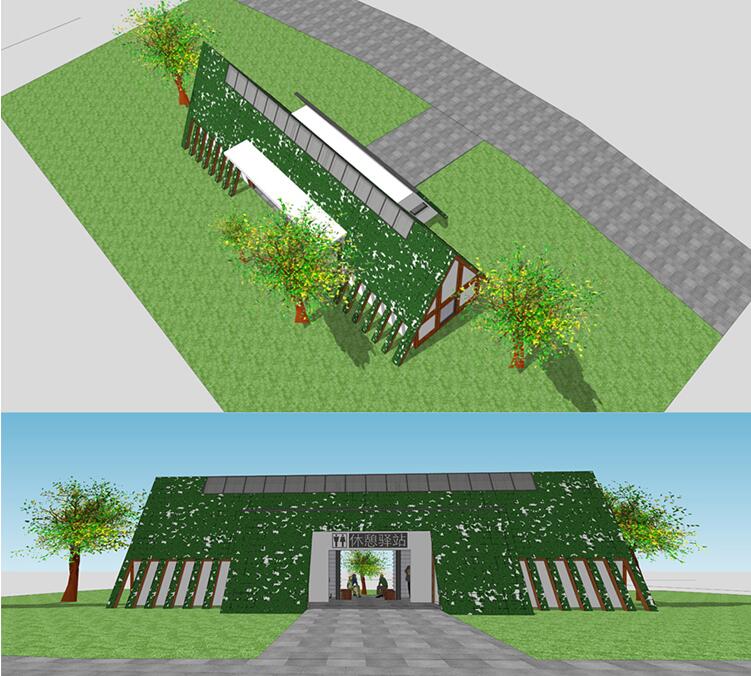 新中式度假村公园生态风景区公共厕所卫生间建筑SU模型CAD平面图