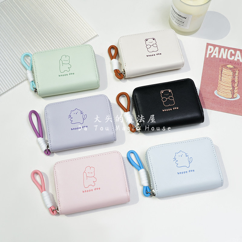 新款可爱印花卡包绳结兔子小熊甜美短款女士钱包时尚大容量零钱包
