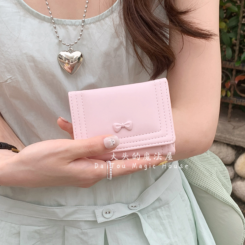 可爱风蝴蝶结小三折女士钱包ins热卖马卡龙色甜美大容量韩系钱包