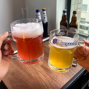 福佳白精酿啤酒杯网红扎啤杯480ml玻璃杯带把大容量茶杯水杯商用