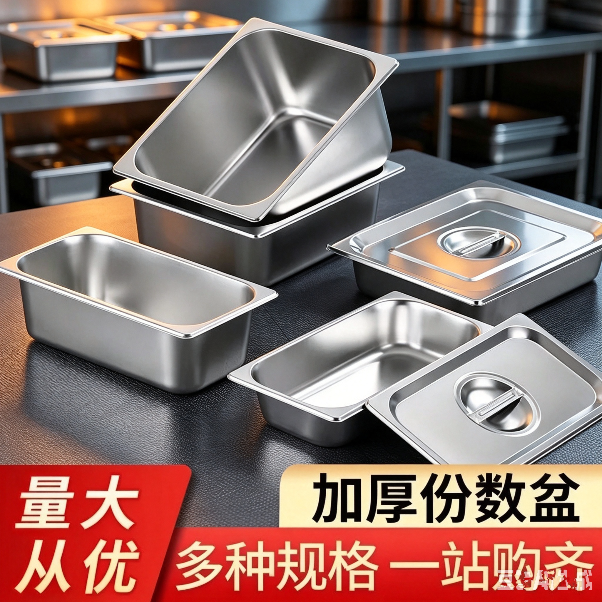 不锈钢份数盆带盖长方形盆商用食盆