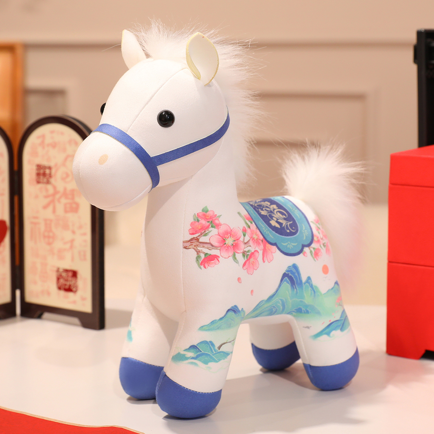 2026马年吉祥物新款山河骏马生肖马公仔毛绒玩具摆件新年玩偶礼品