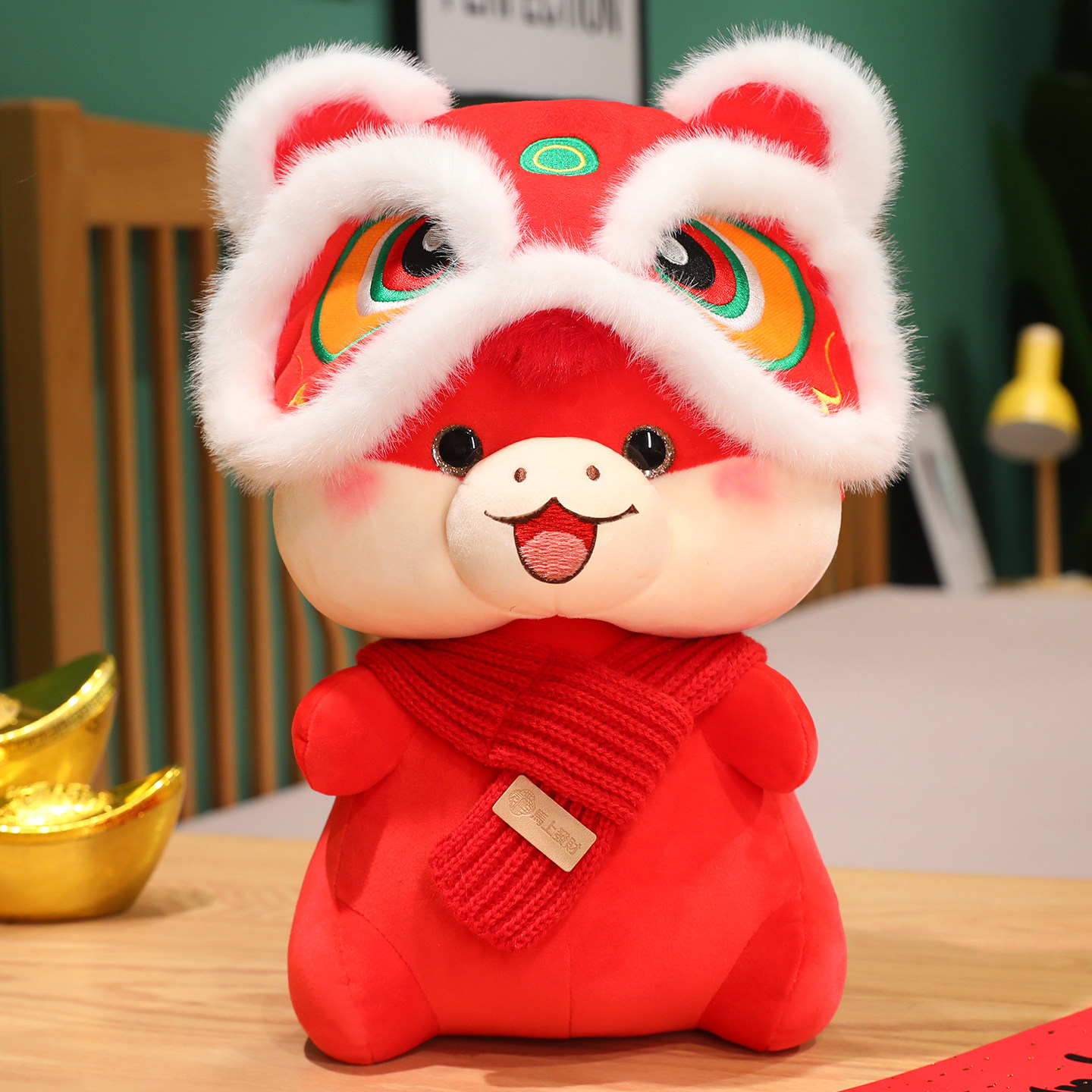 马年吉祥物红色醒狮来福宝宝马毛绒玩具公仔国潮玩偶娃娃活动礼品