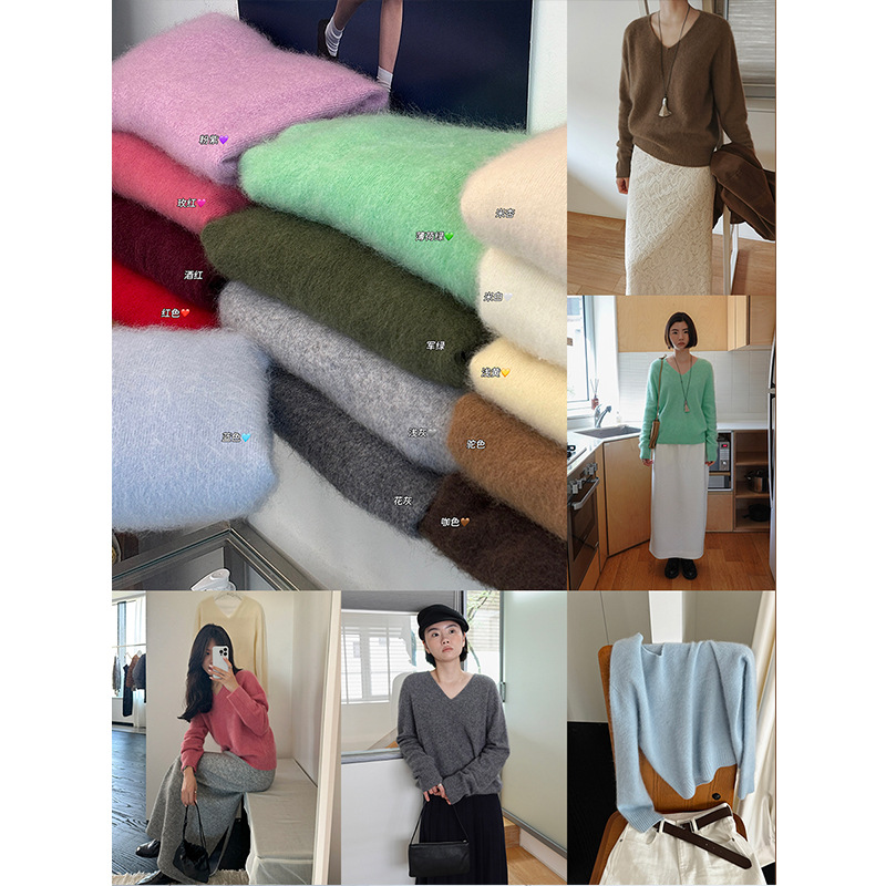 时简 慵懒出圈 宽松软糯无缝羊毛毛衣 立体剪裁拉毛长袖上衣02185
