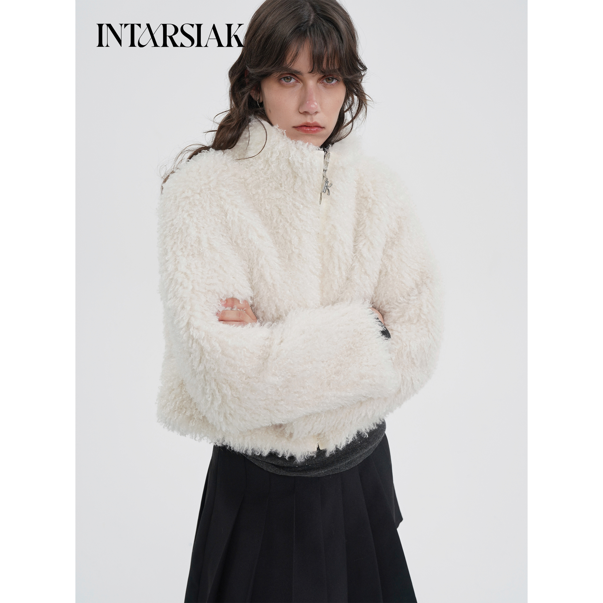 【INTARSIAK针织设计师品牌】雪原回声 仿羊羔毛环保皮草短款外套