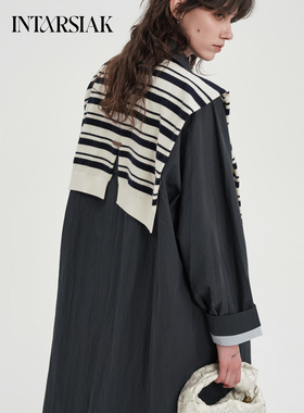 【INTARSIAK针织设计师品牌】虚构浪漫 条纹开衩披肩围巾大衣配饰